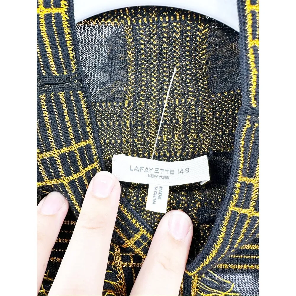 Lafayette 148 New York Fringed Plaid Mock Neck Sweater Dress Small - Image 4