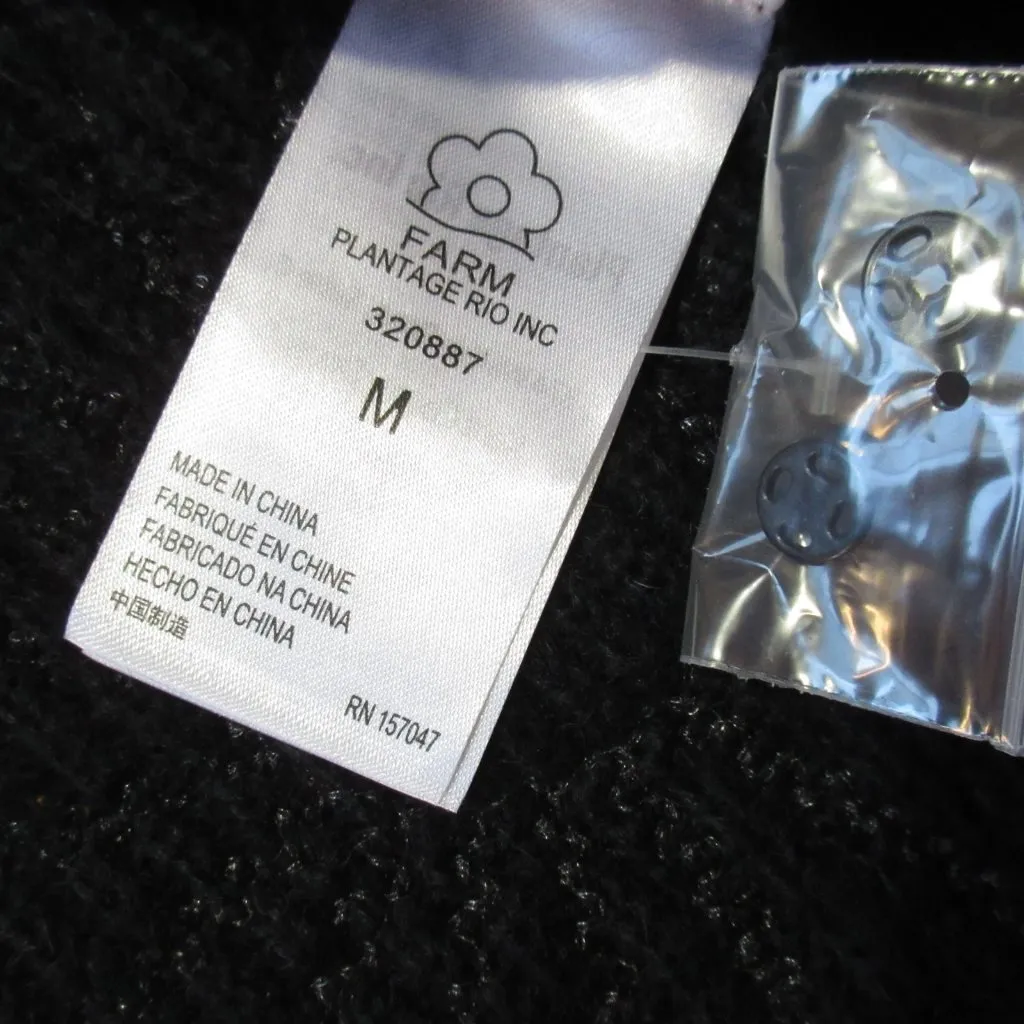 NWT Farm Rio Sun Sequin Cardigan in Sunny Mood Black Belted Long Knit Sweater M - Image 5