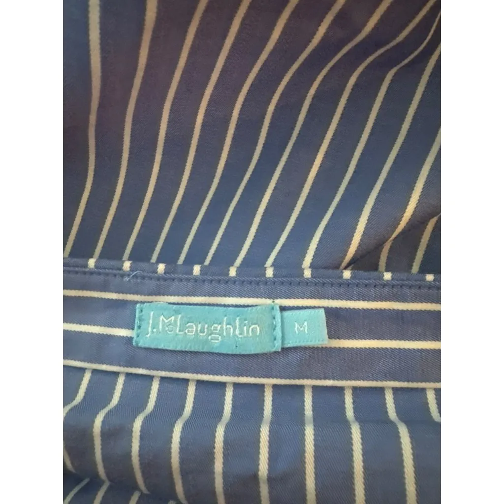 J. McLaughlin Natasha Top Medium Blue White Striped Off Shoulder Nautical Tie - Image 5