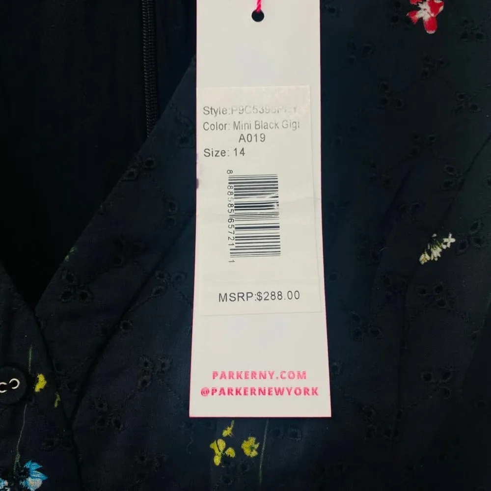 01.Parker Candy Black Floral Embroidered Eyelet Sleeveless High-Low Dress 14 NWT - Image 7