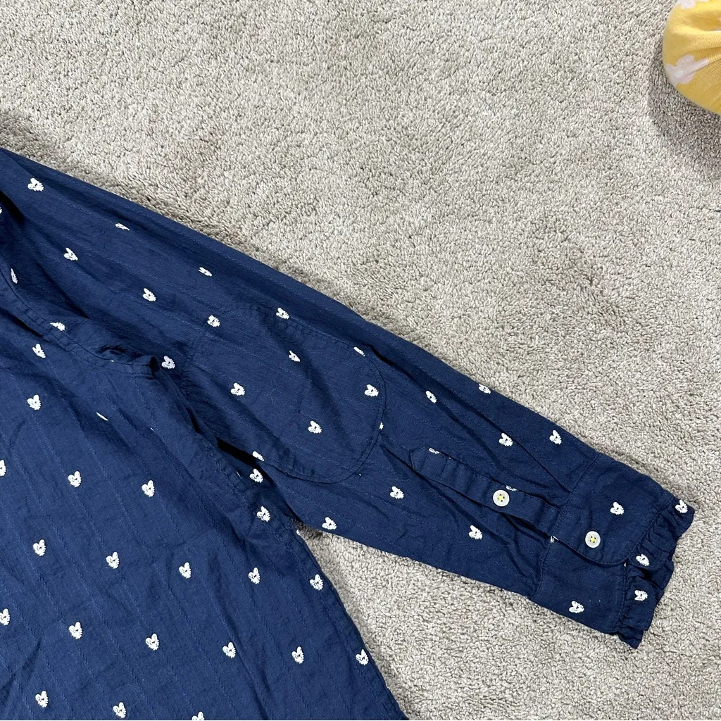 Kerri Rosenthal Women’s Mia Ruffle Button Down Shirt Tiny Heart Print in Navy XL Blue - Image 10