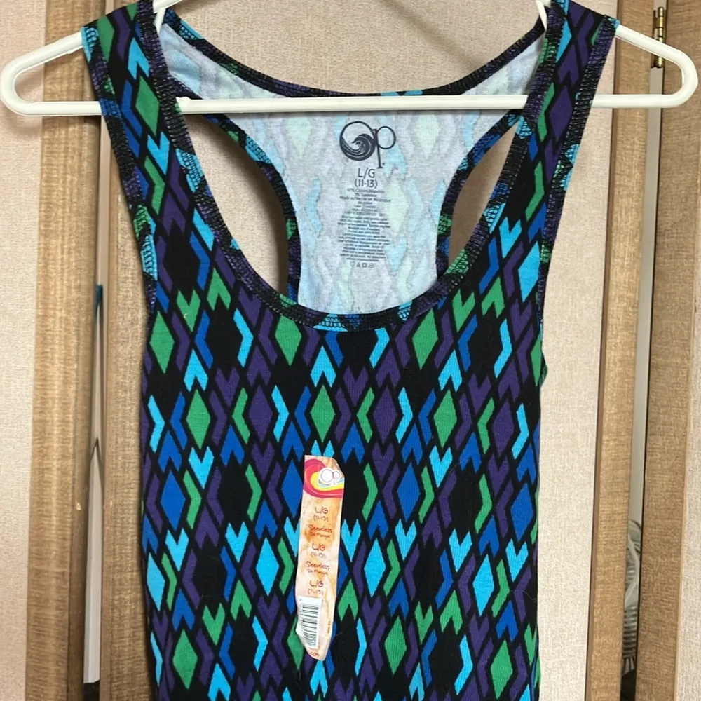 OP Fitted Blue Tank Top with Racerback junior large - Image 2