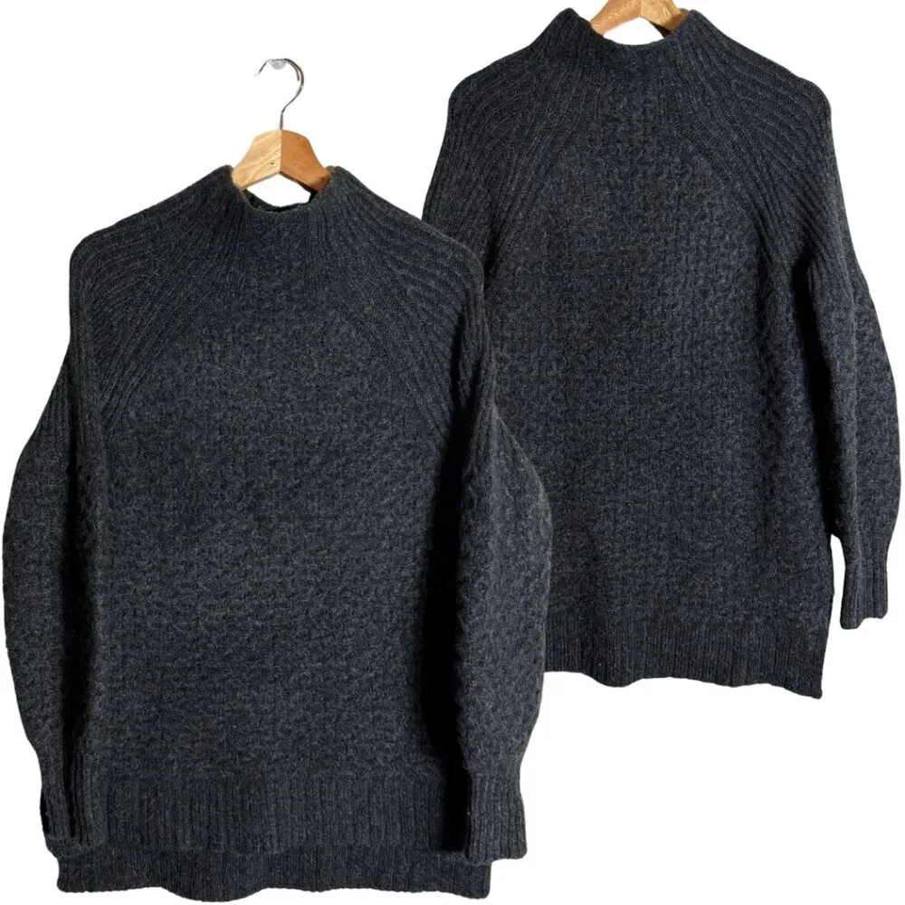 Anthropologie Bia Mock Neck Alpaca Chunky Knit Sweater Pullover Women's XS Gray - Image 3