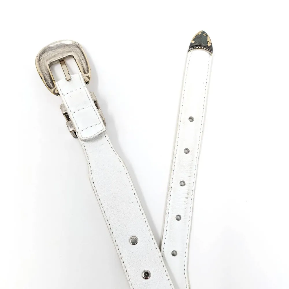 Fossil Womens Small White Leather Gold Metallic Cross Studded Belt Boho Western - Image 7