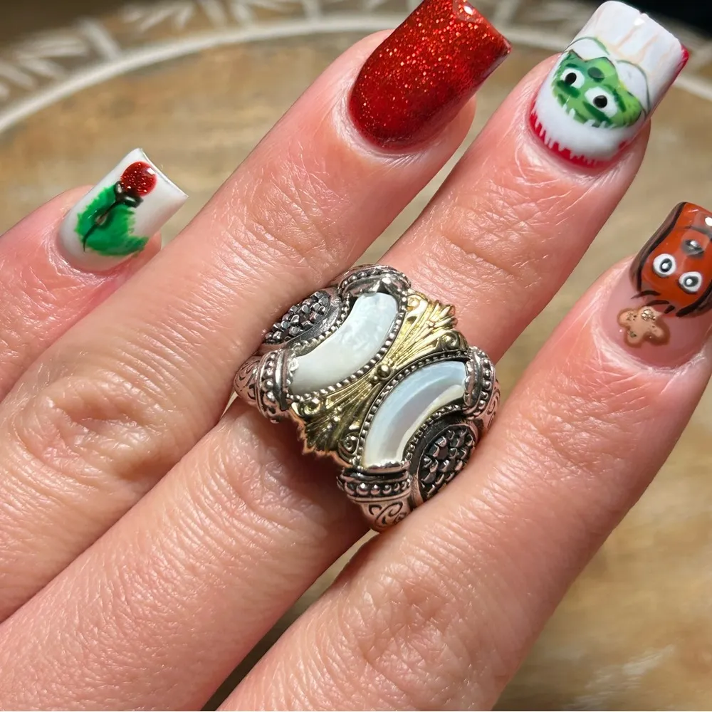 Konstantino 925 Sterling Silver & 18K Gold Mother of Pearl & Black Spinel Ring - Image 13