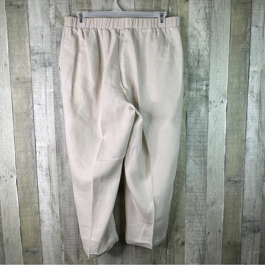 For Cynthia Woman Size 1X 100% Linen Tan Stretch Waist W/Pockets Cuffed Capri’s - Image 2