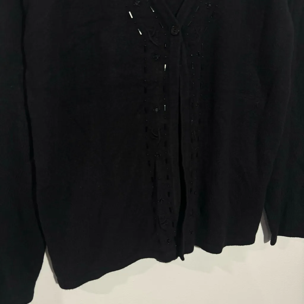 NWT Sag‎ Harbor Cardigan With Built In Tank With Beads Black Size Medium Petite - Image 8