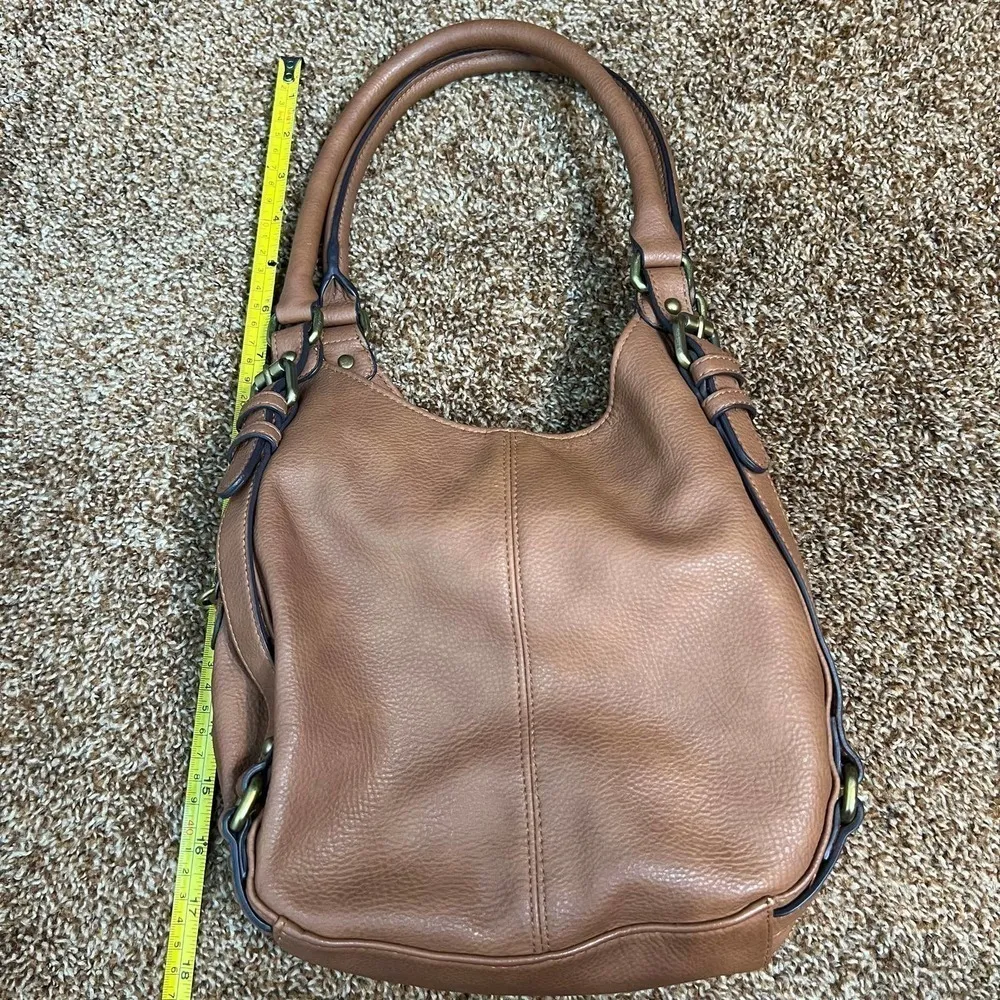 Merona by Target faux leather brown over the shoulder handbag purse pockets - Image 11