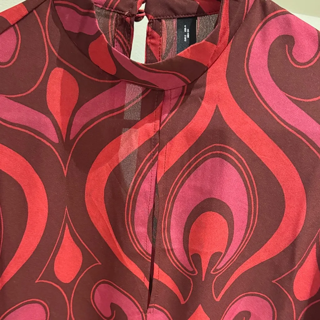 Mango Elegant Red and Pink Patterned Women's Top - Image 5