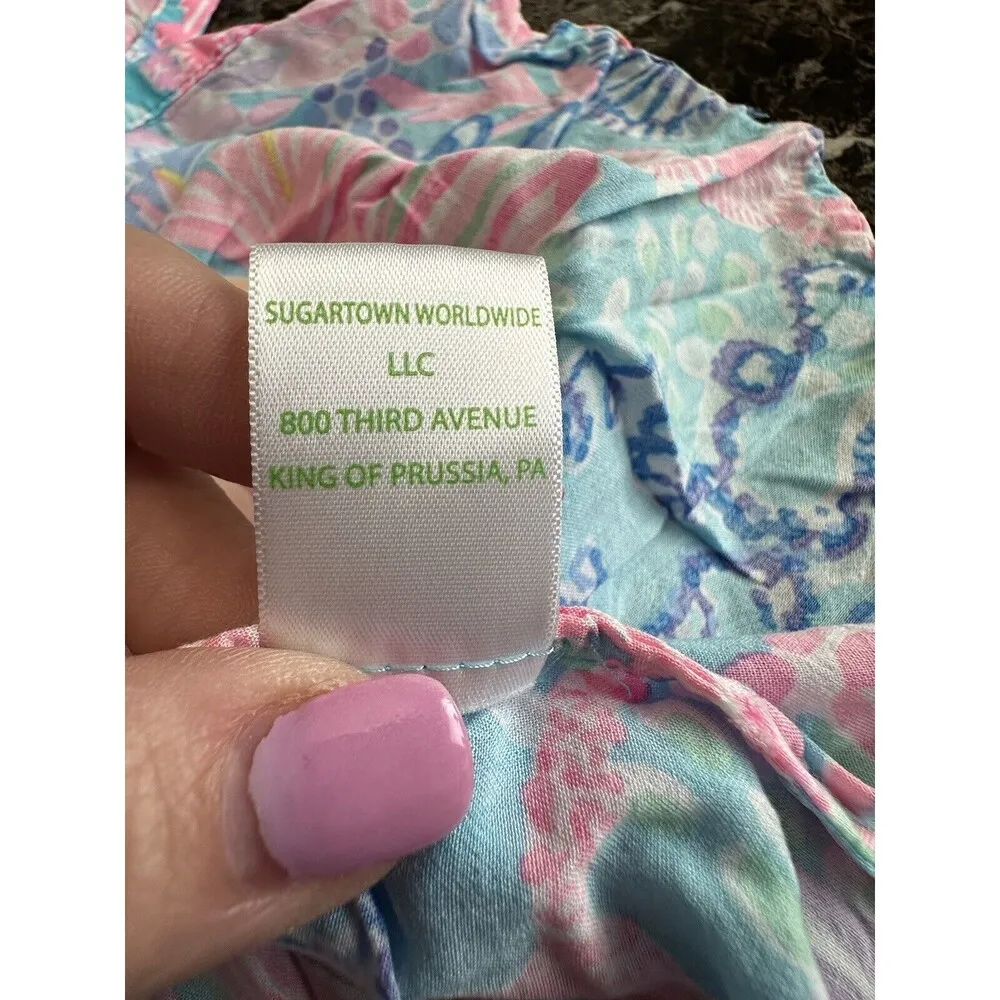 Lilly Pulitzer Size XS Women’s Nolena Top V Neck Long Sleeves Smocked Trim GH8-8 - Image 6