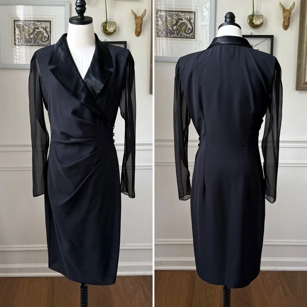 Vintage 80s Patra Tuxedo Blazer Wrap Dress Black 8 - Image 2