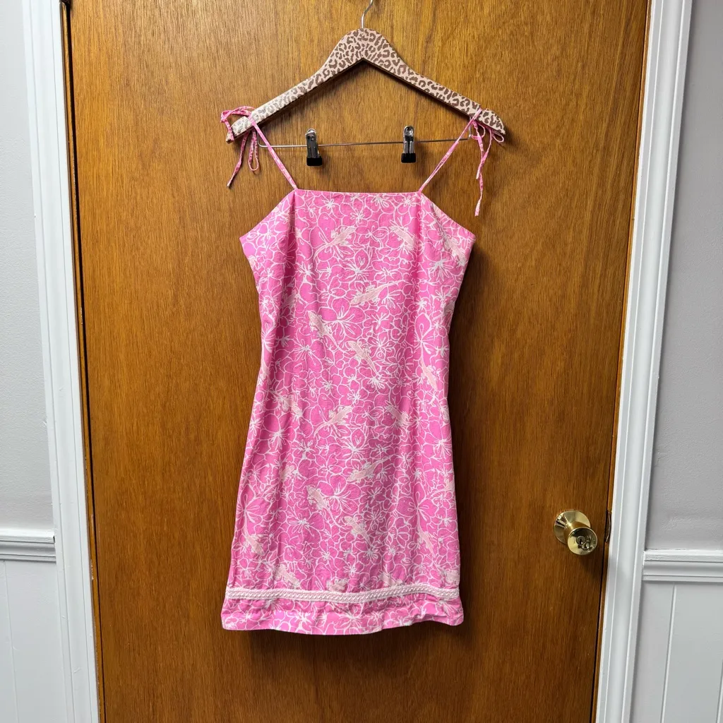 Vintage Lilly Pulitzer Lizard Hibiscus Floral Print Mini Dress Pink White 10 - Image 11