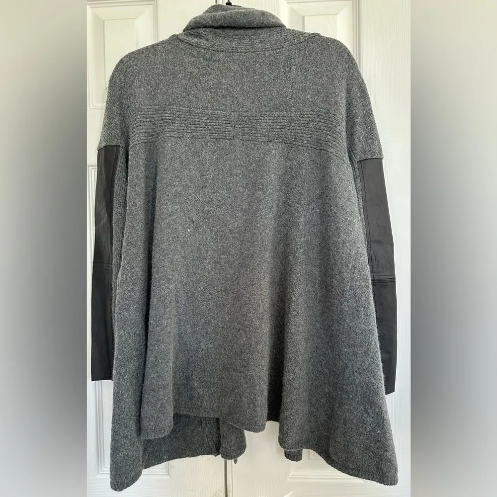 Maje gray black Leather Sleeve Cardigan wool blend Sweater size 1 / Small - Image 3