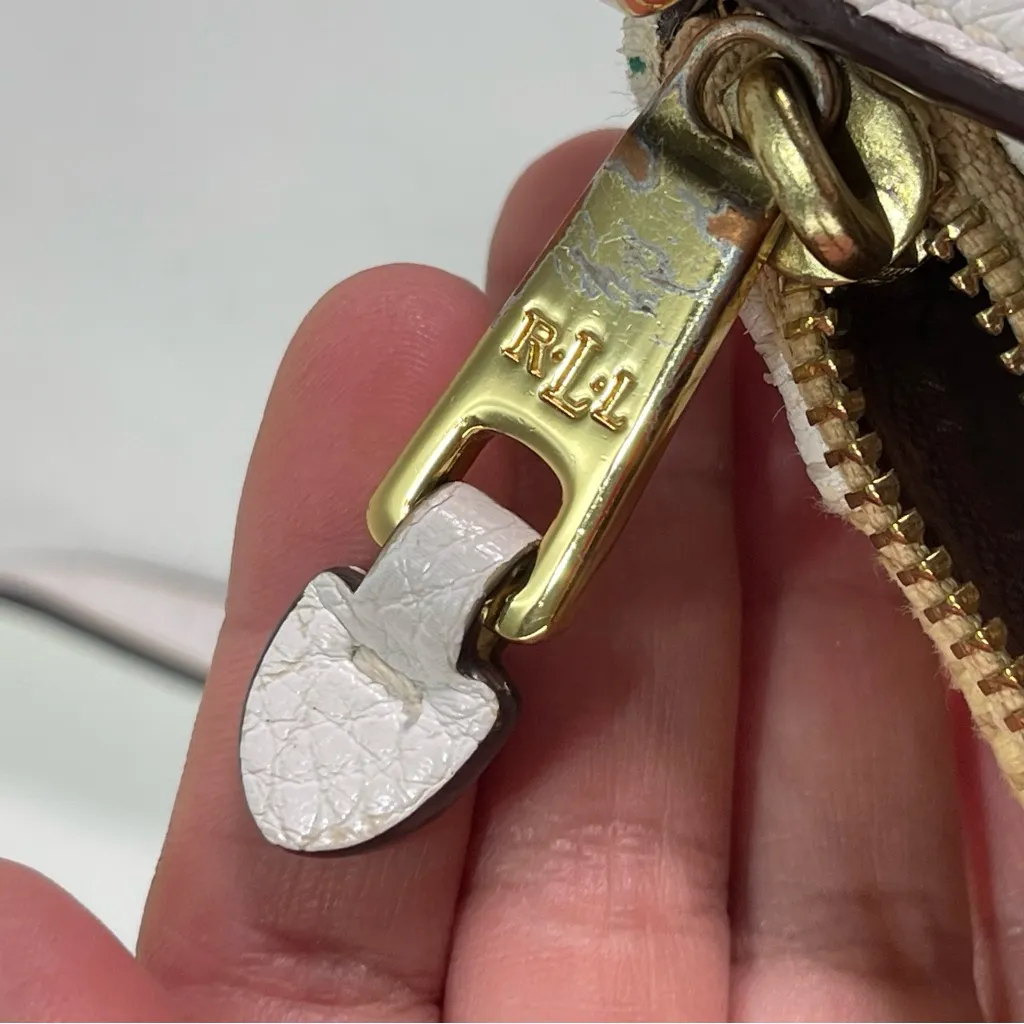 Lauren Ralph Lauren RLL Woven Straw White Leather Trim Crossbody Bag Preppy - Image 9