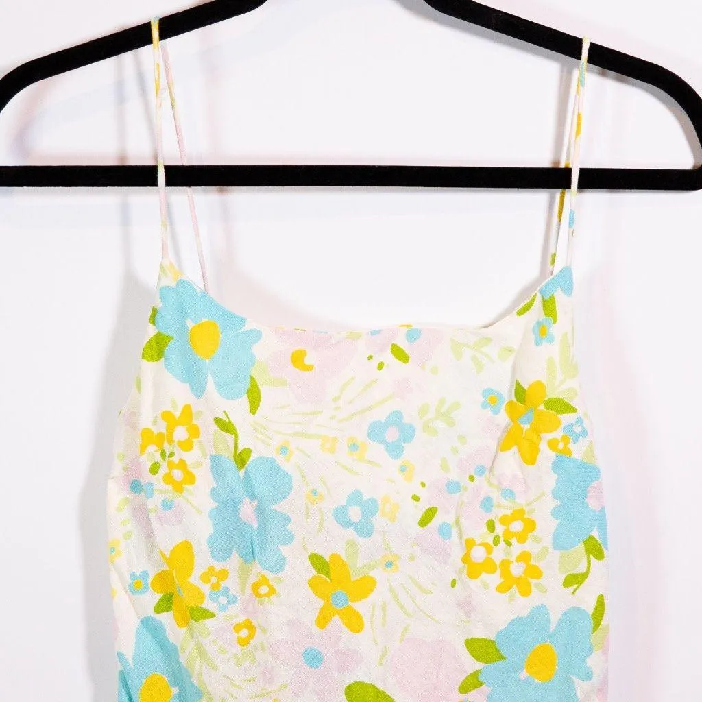 ASOS Design Linen Cotton Cami Tank Side Slit Maxi Dress In Pastel Floral Print 4 - Image 2