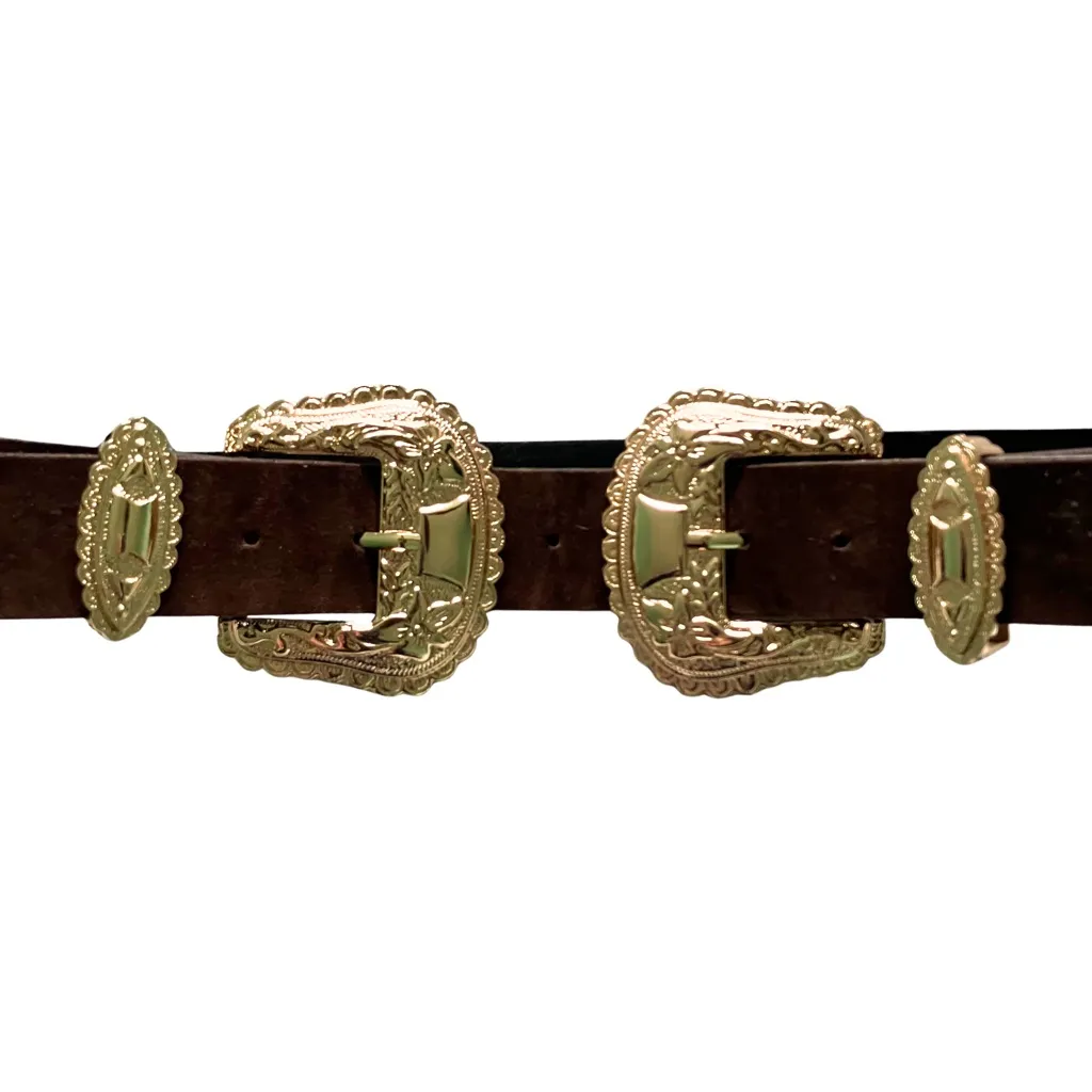 Y2K Western Brown Rose Gold Tone Double Buckle Belt. XS/S Floral Feminine Boho - Image 10