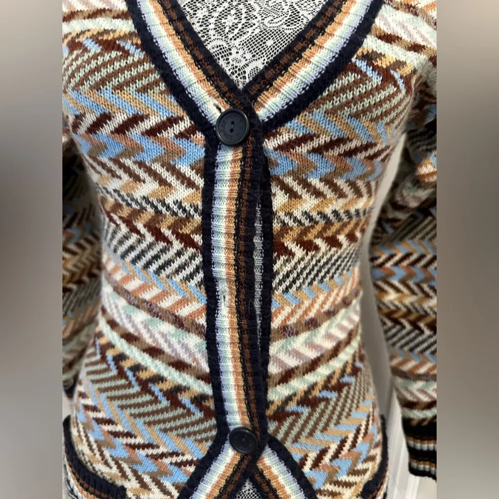 VTG 70’s College Dress Chevron Striped Cardigan. Colorful. Pockets Small. Blue - Image 8