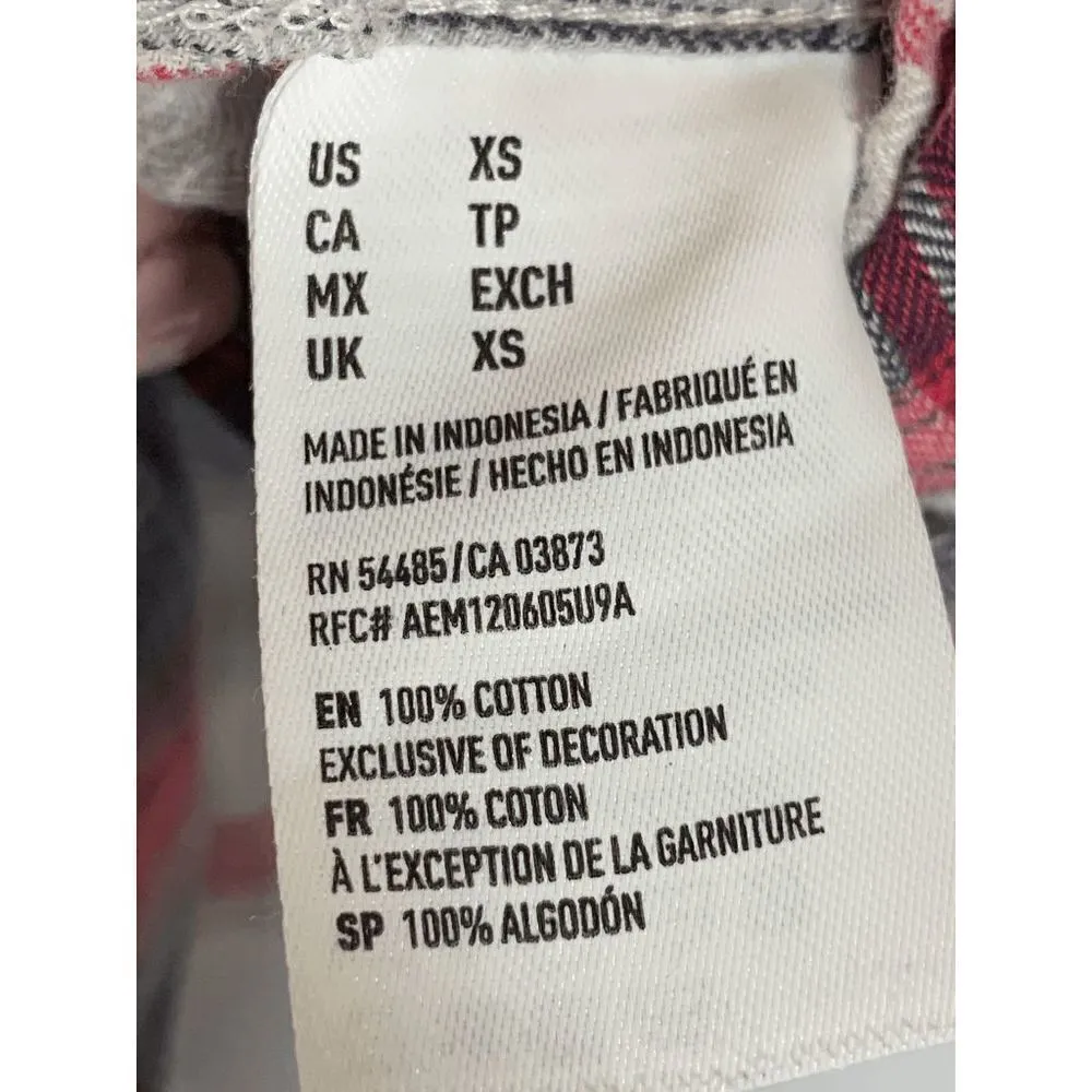 American Eagle Outfitters Women's Boyfriend Fit Tops Plaid Pearl Button Up XS - Image 4