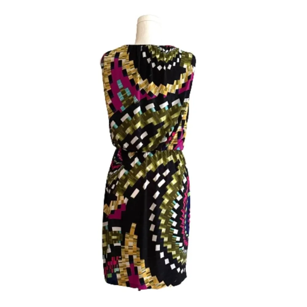 London Times Dress Sleeveless V-Neck Draped Faux Wrap Kaleidoscope Print Size 6 - Image 5