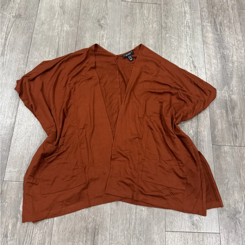 SUSAN GRAVER weekend jersey knit relaxed oversized Rust Open Front Cardigan - Image 2