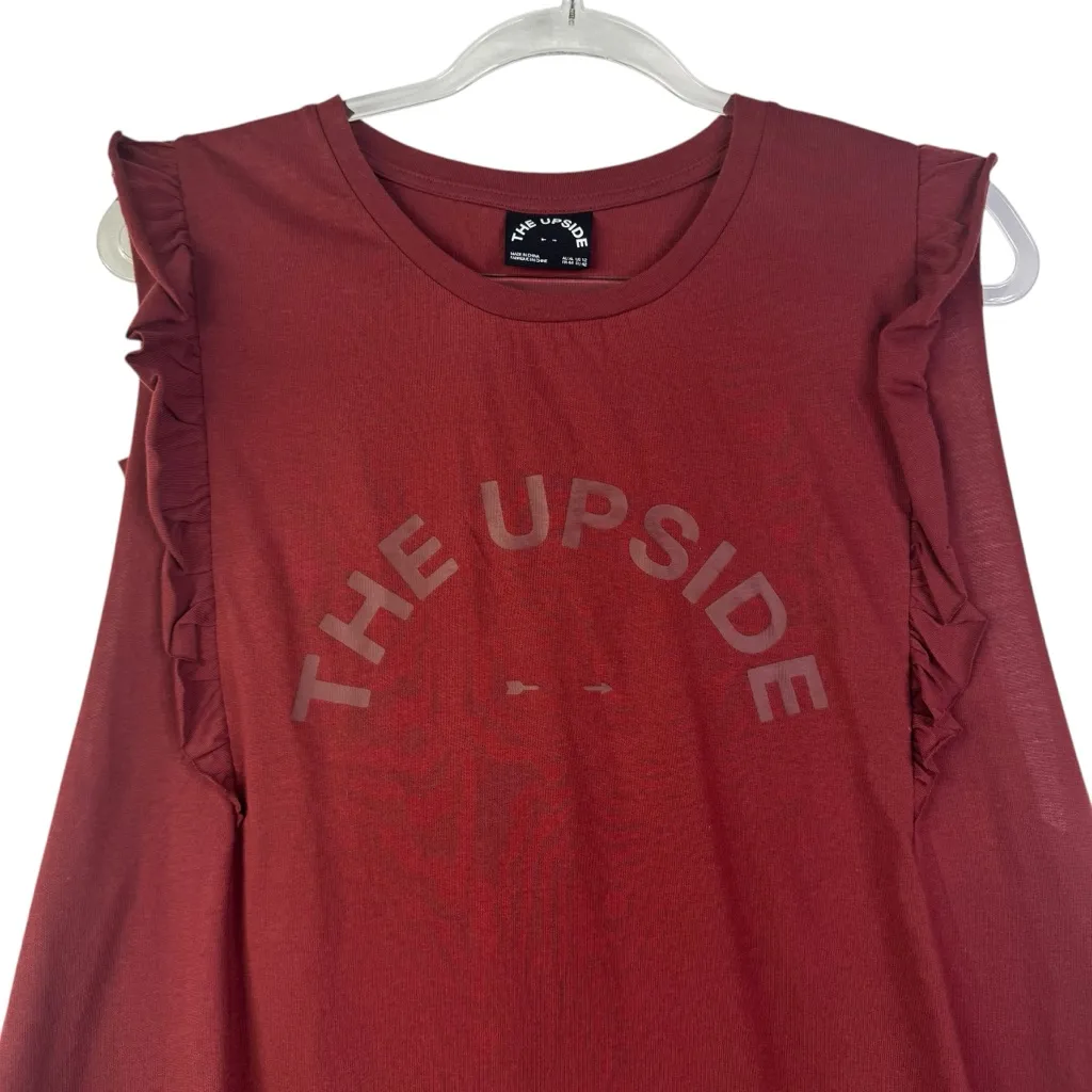 THE UPSIDE Logo Frill Muscle Tee Shirt Tank Maroon Ruffle Arrow‎ Sleeveless 12 Red - Image 3