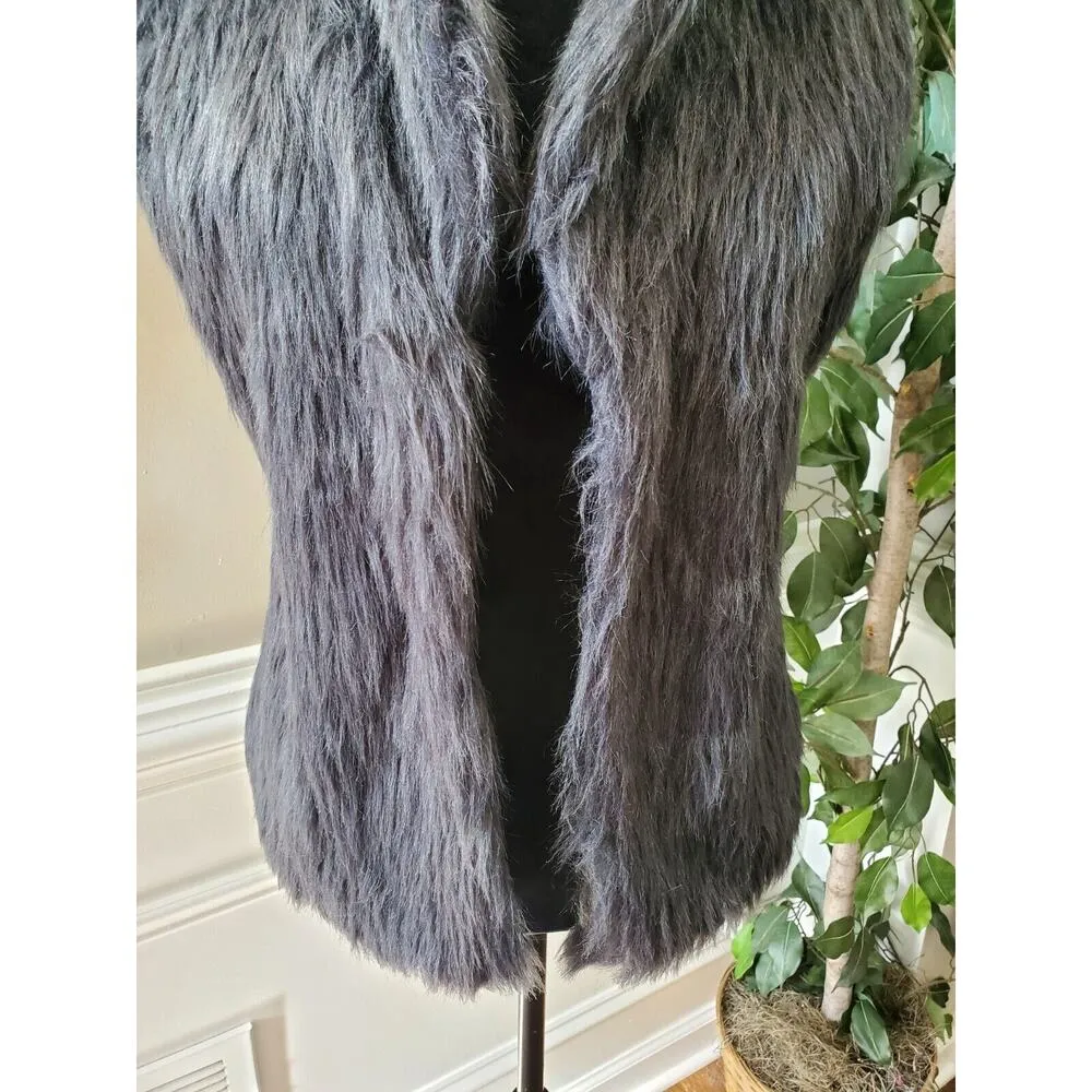 Belle Du Tour Women Gray 100% Polyester Sleeveless Open Front Faux Fur Vest L Size L - Image 4