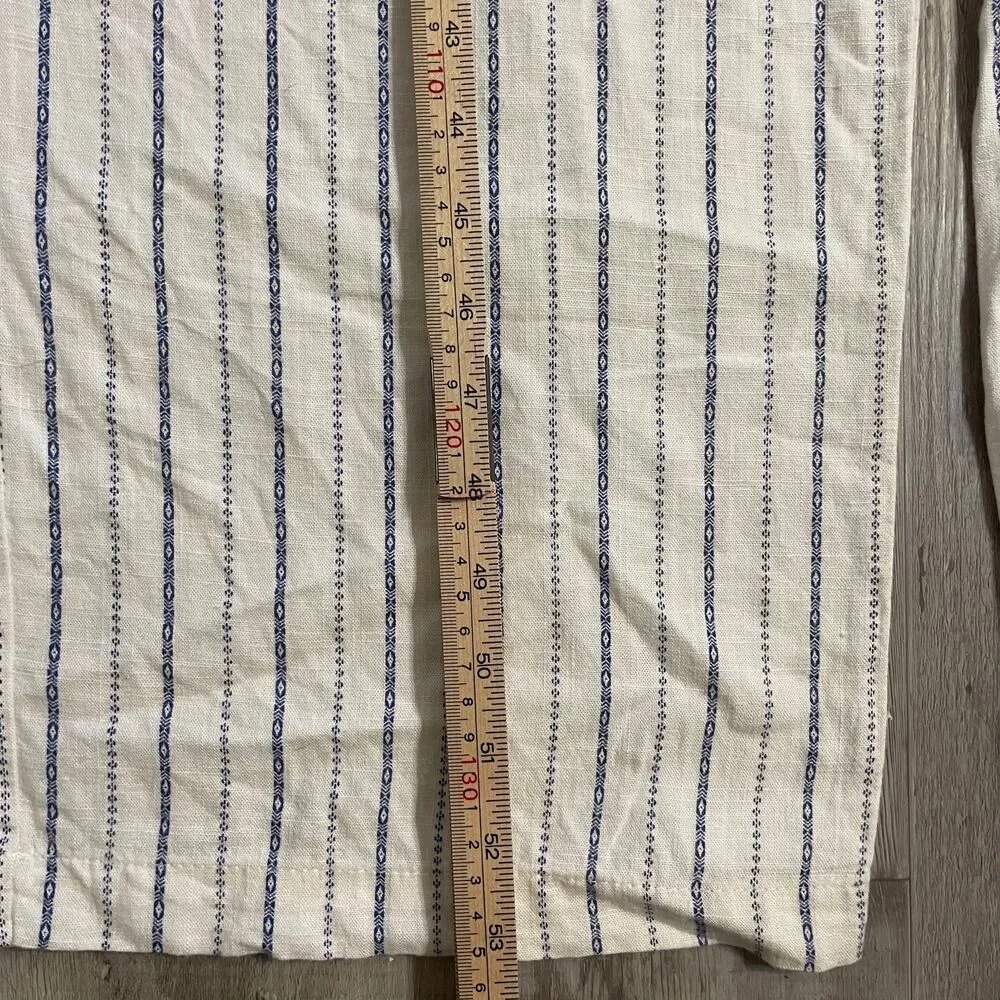 Monteau Los Angeles Blue Striped Linen Blend Casual Jumpsuit Sz L Belt, Pockets - Image 11