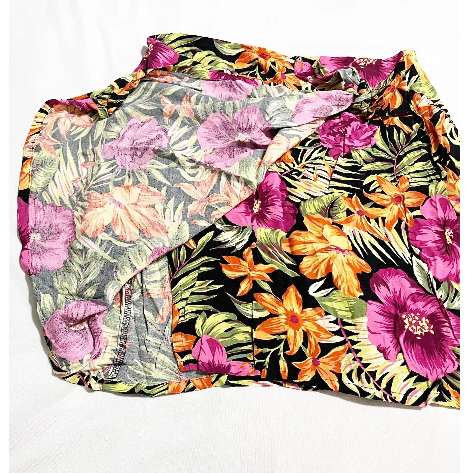 Express Tricot Womens Vintage 90s Tropical Floral‎ Mini Wrap Skirt Hawaii Size M - Image 2