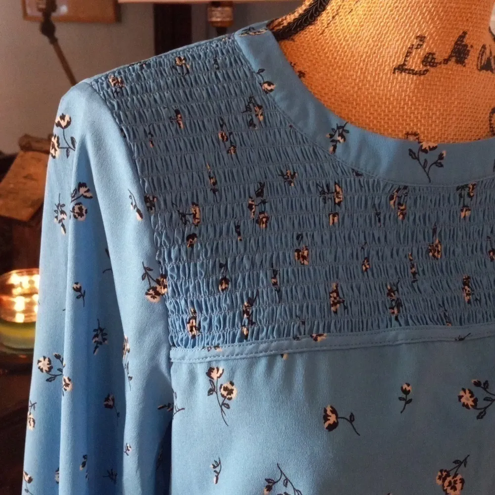 Kensie "Forget Me Not" Blue & Black Floral Print Long Sleeve Flowy Dress - Image 6