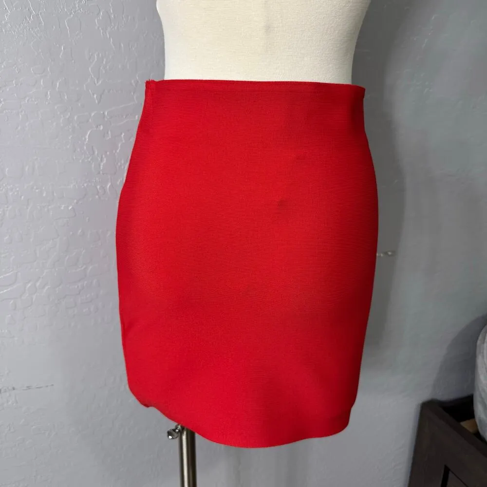 Chocolate Womans High Waist Compression Mini Skirt, Red, S Red - Image 2
