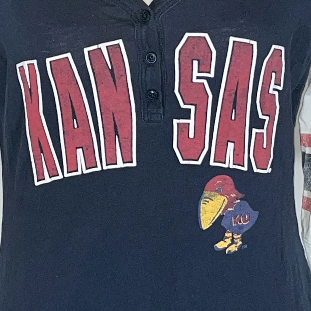 ‘47 Brand Kansas Jayhawks Baseball Style Women’s Raglan Shirt Blue Size undefined - Image 2