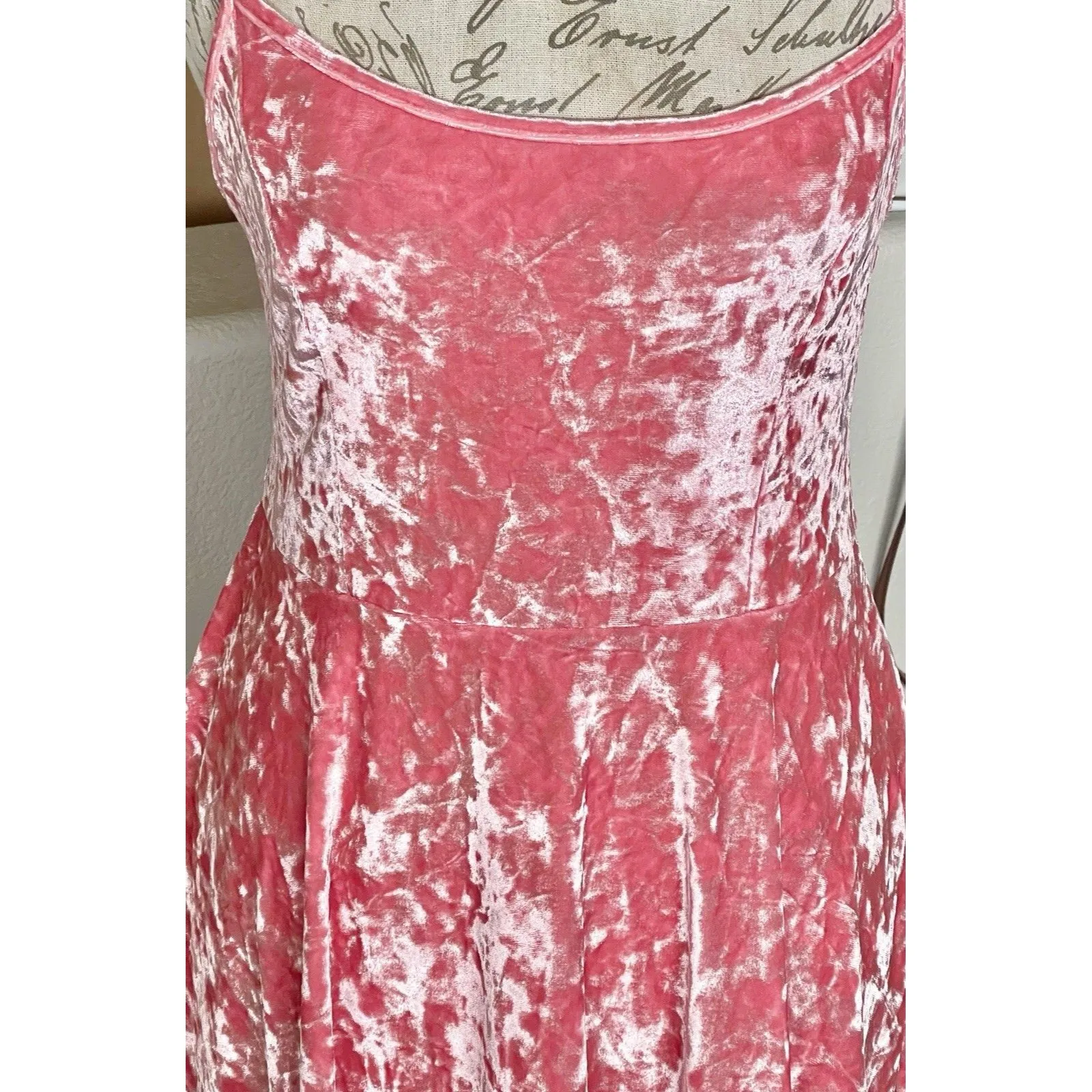 Y2K Forever 21 Womens Dress Plus Sz 0X Pink Crushed Velvet Skater Coquette 90's - Image 9