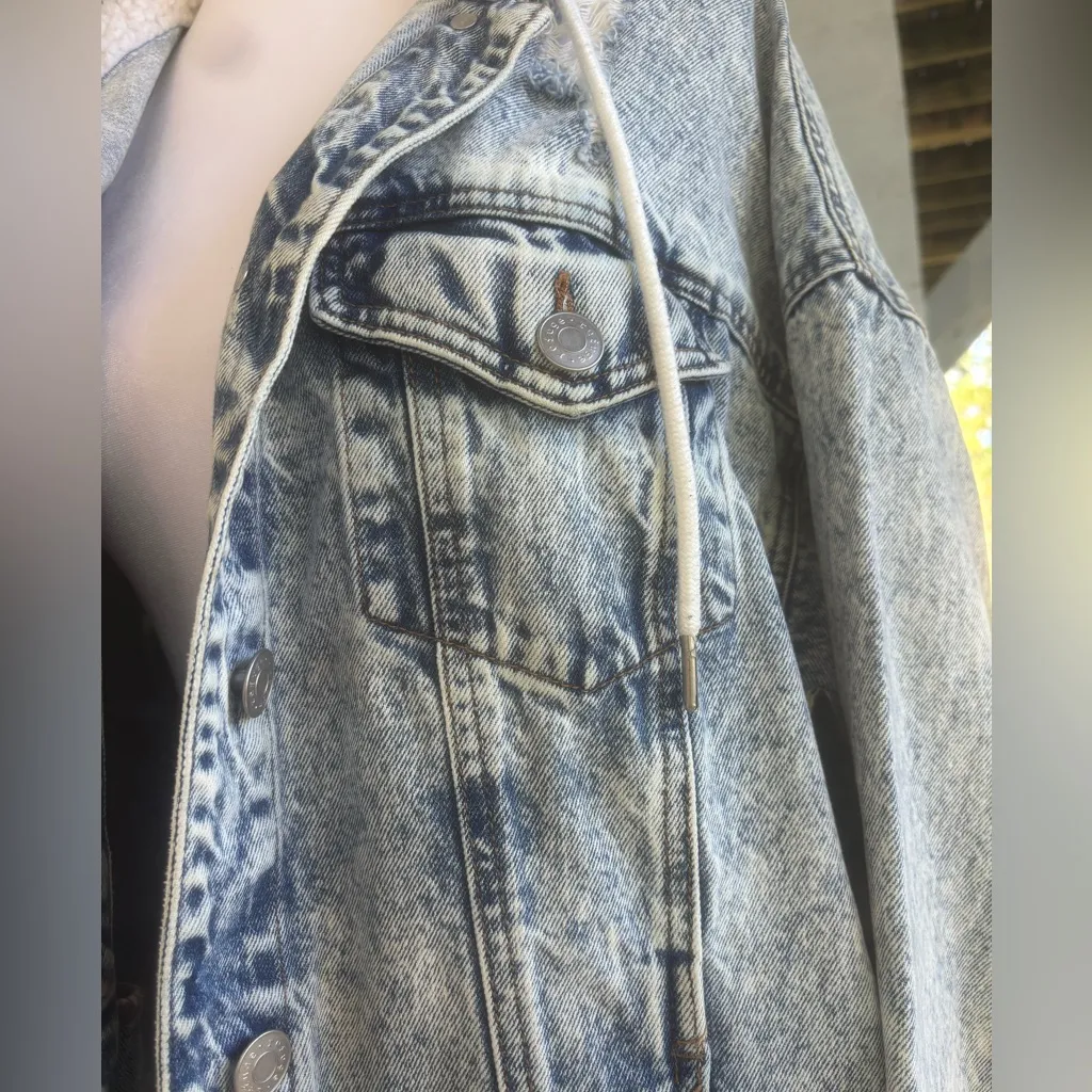 Refuge Acid Wash Denim Jacket With Sherpa Lining Vintage 90s Y2K Size Large Blue - Image 3