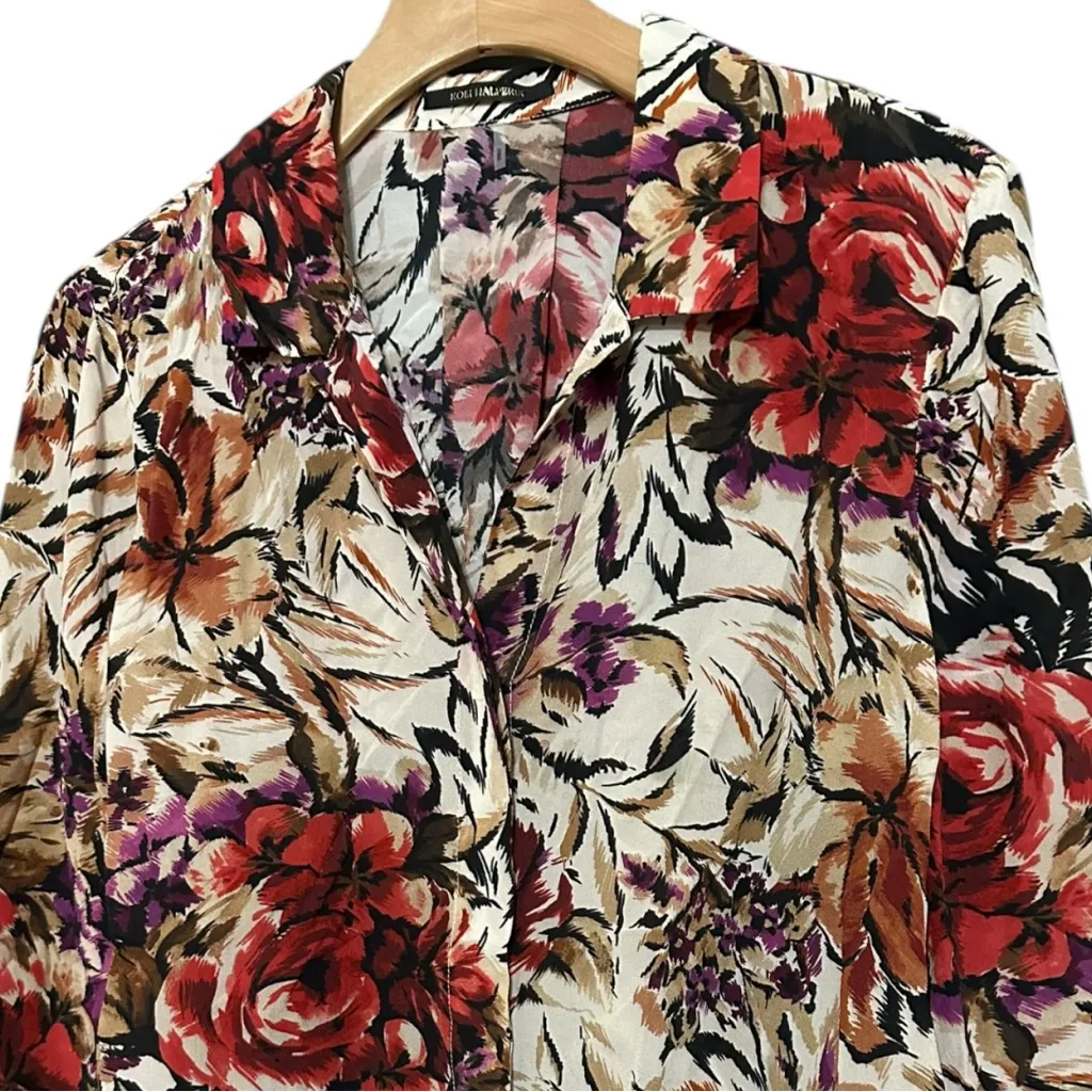 Kobi Halperin Women’s Size M Ivory Floral Multi Lola Silk Button Up Shirt Red Size M - Image 5