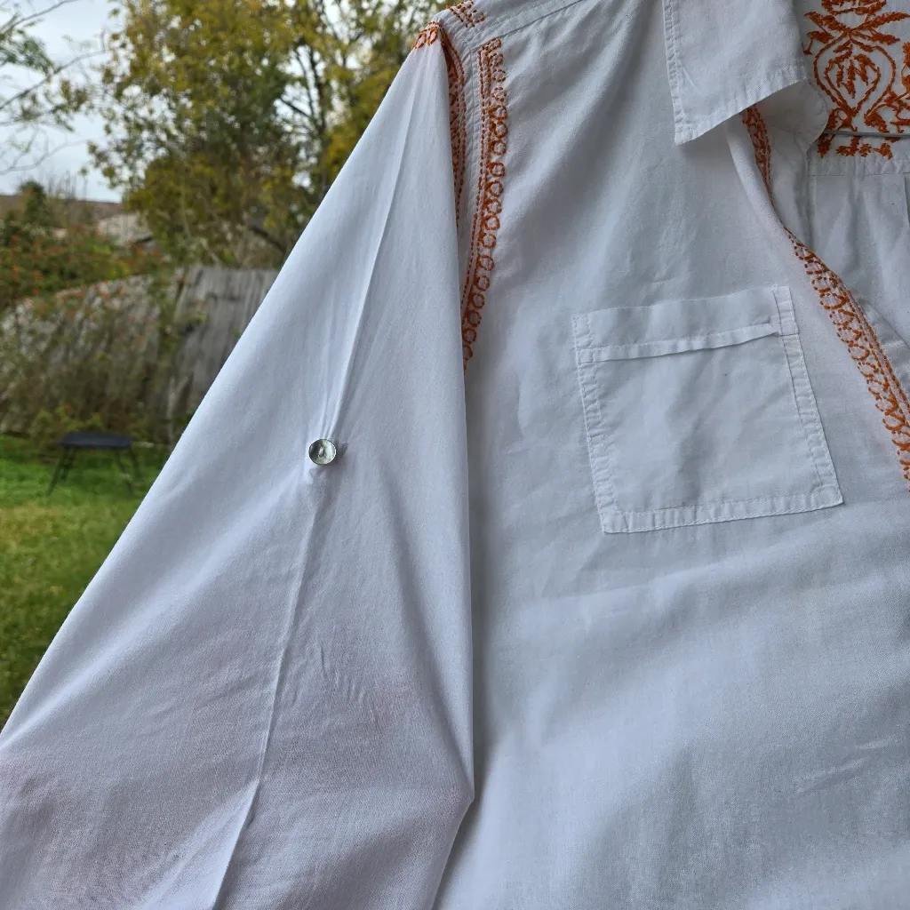 SUBTLE LUXURY White/Mandarin Embroidered Button Down Shirt Size L/XL White Size L - Image 6