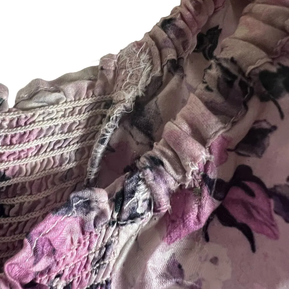 LoveShackFancy Russell Smocked Pink Purple Floral Long Sleeve Top Size S - Image 8
