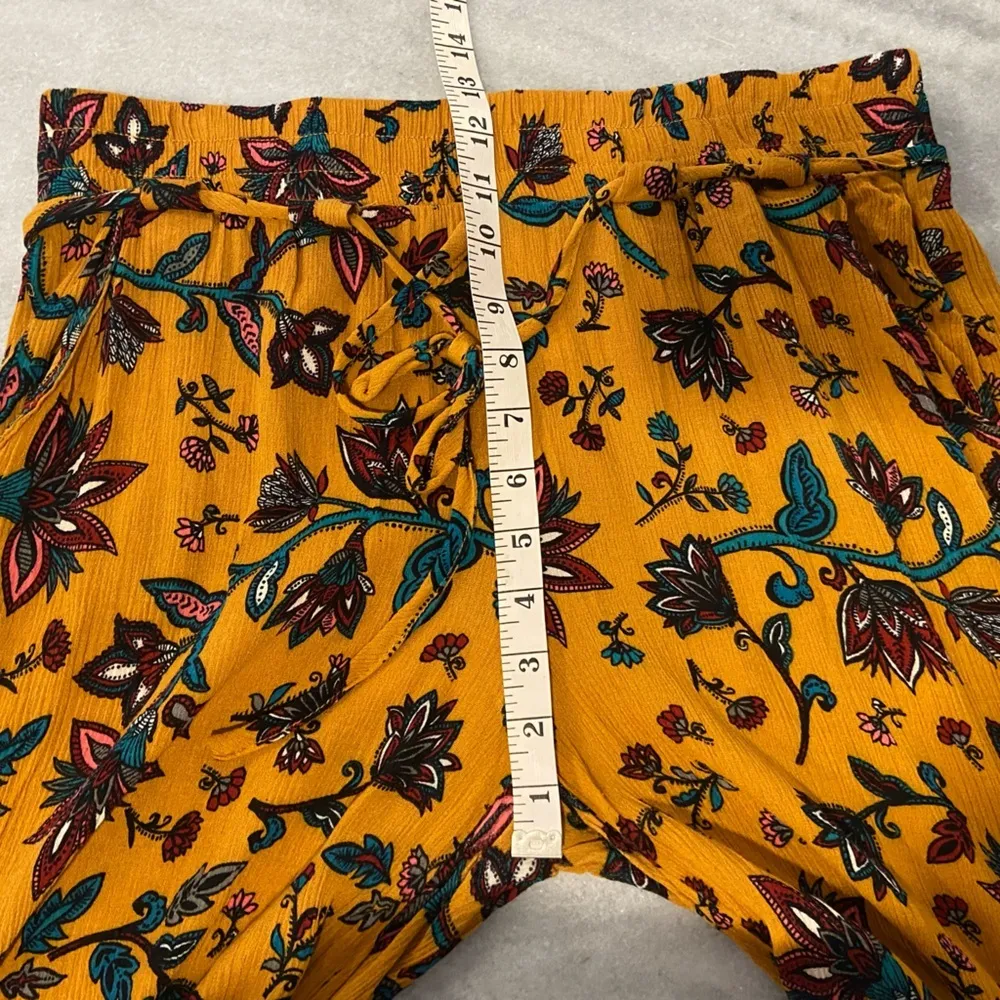 BBJ Los Angeles Mustard Fleur De Lis Flowy Wide Leg Boho Belted Pants Size L Gold Size L - Image 10