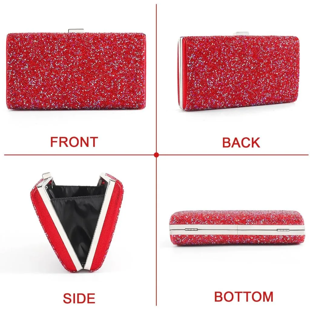 ⚡ Women's Glitter Double Sided Diamond Evening Clutch Crossbody Red Bag - Image 6