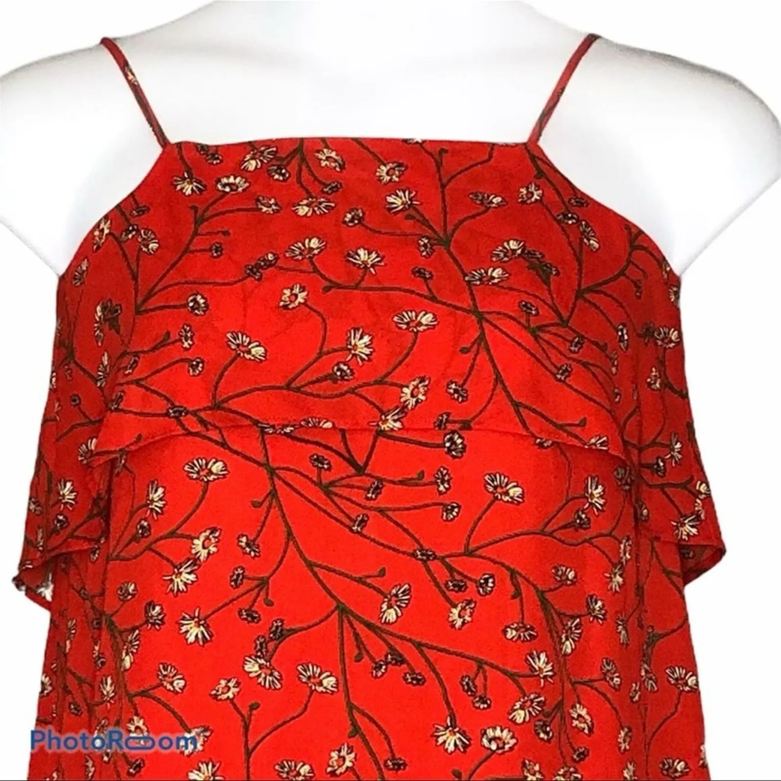 Tabitha Webb Red Daisy Ruffle Midi Sundress Halter High Low Size 2 - Image 4