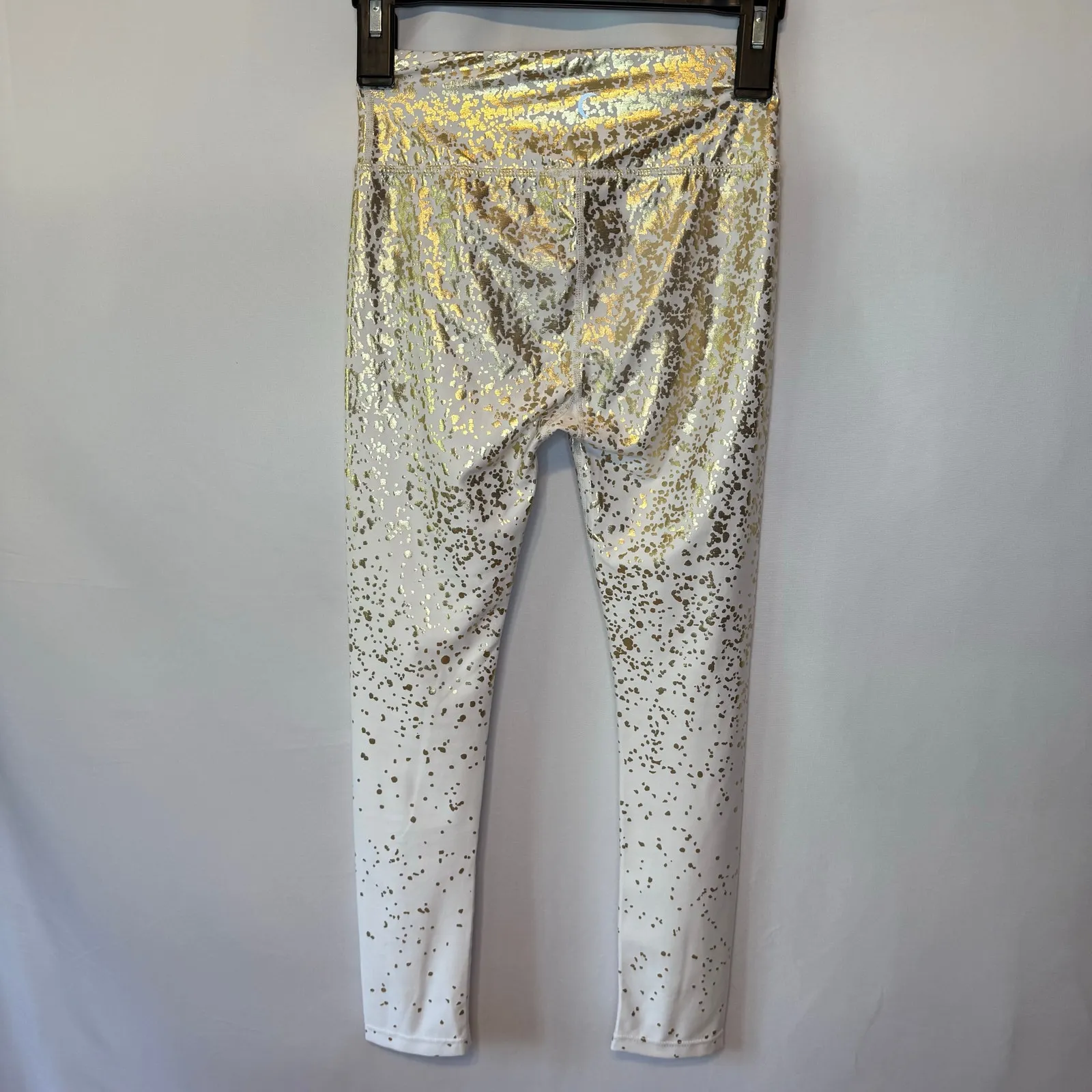 Zyia White Printed Leggings M Womens Gold Shiny 7/8 Athletic Casual Size M - Image 3