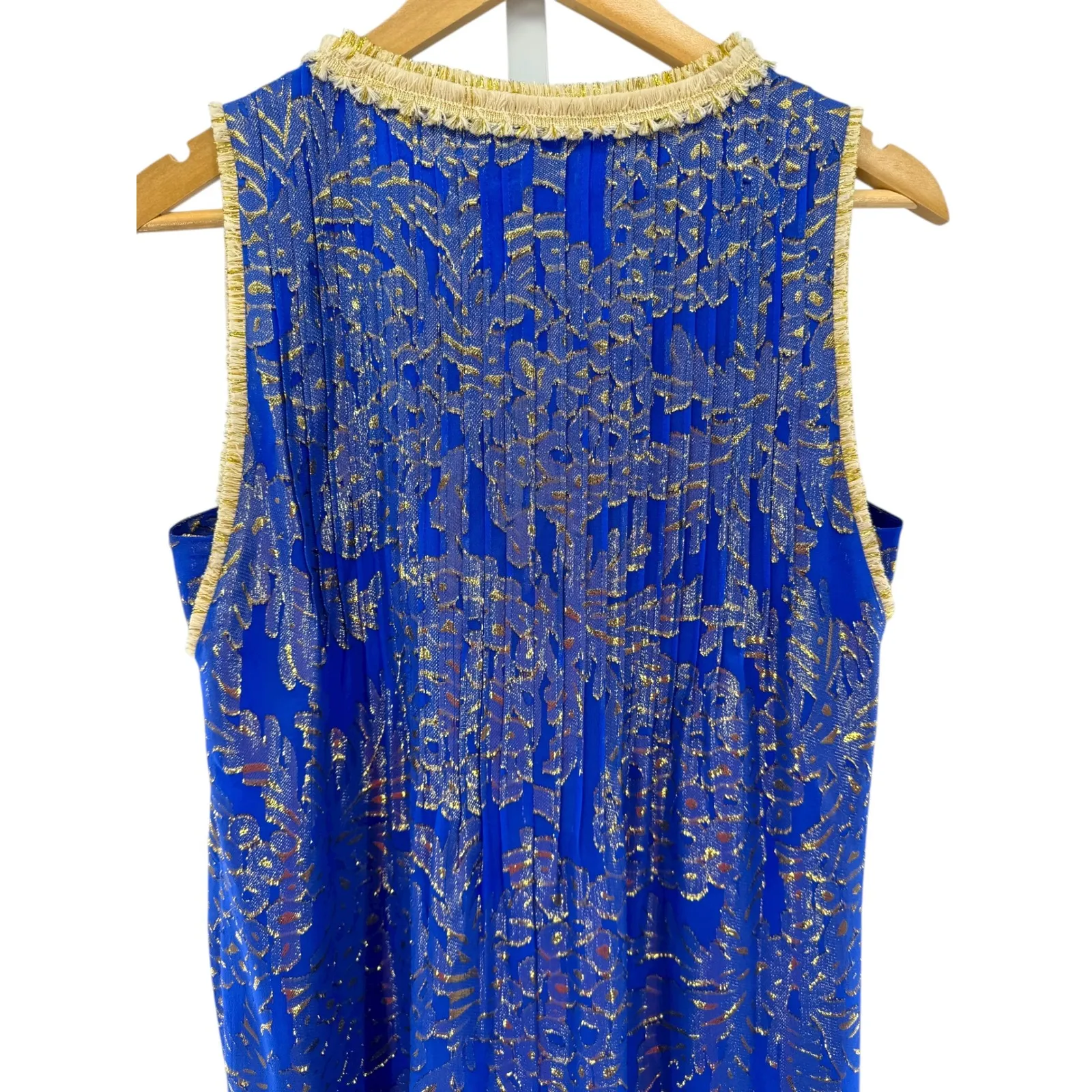Lilly Pulitzer Royal Blue‎ Gold Metallic Floral Tanner V-Neck Mini Dress Size S - Image 8