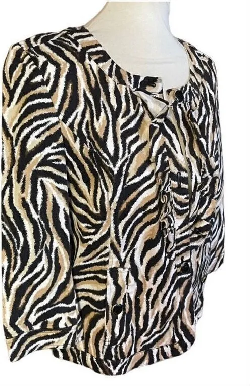 Charter Club Zebra Print Women’s Shacket-Style Jacket/Blazer Top/Gold Button Acc - Image 1