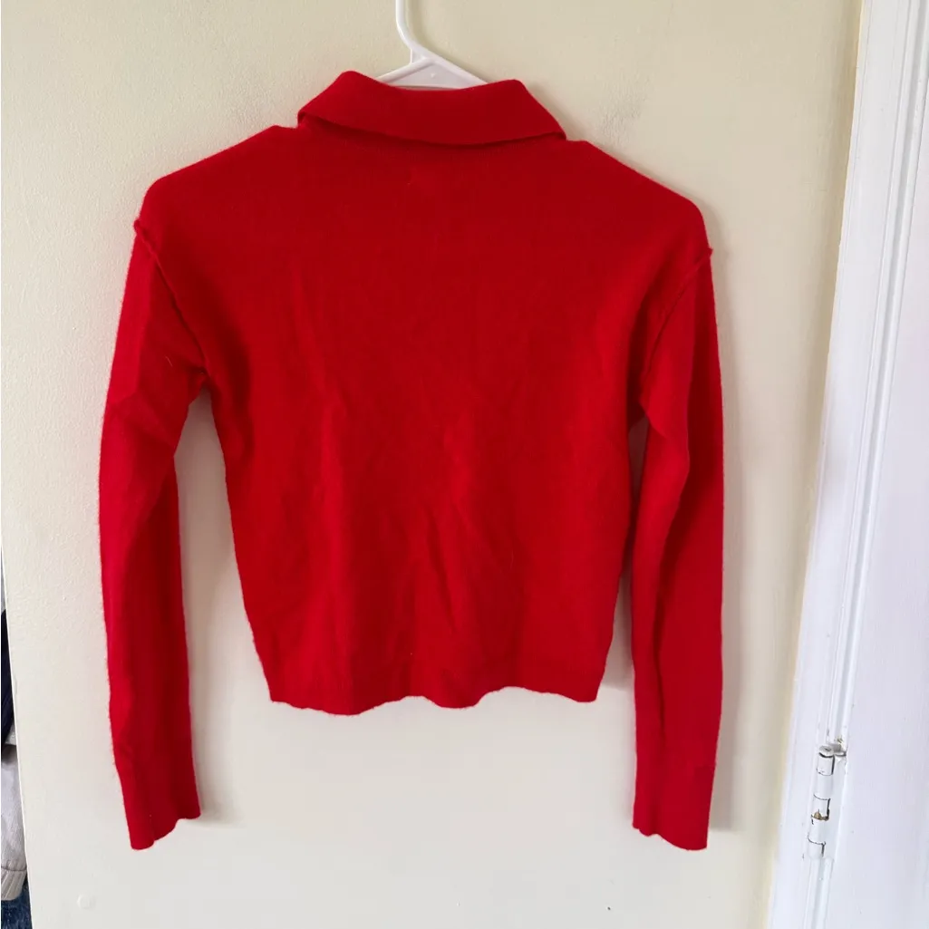 Anthropologie Pilcro The Jensen Cashmere Crop Polo in Crimson Red - Image 4