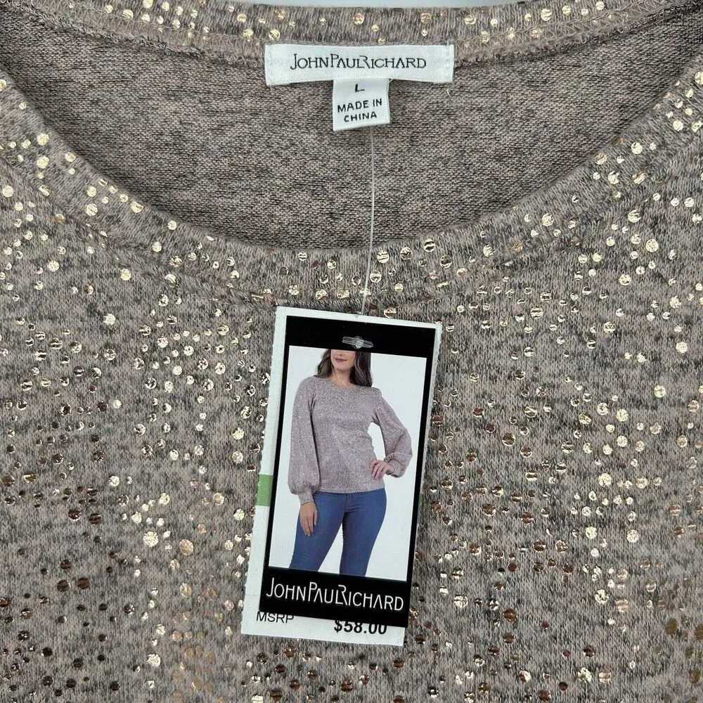 NEW John Paul Richard Sweater Pink Metallic Speckled Long Balloon Sleeves Sie L - Image 9