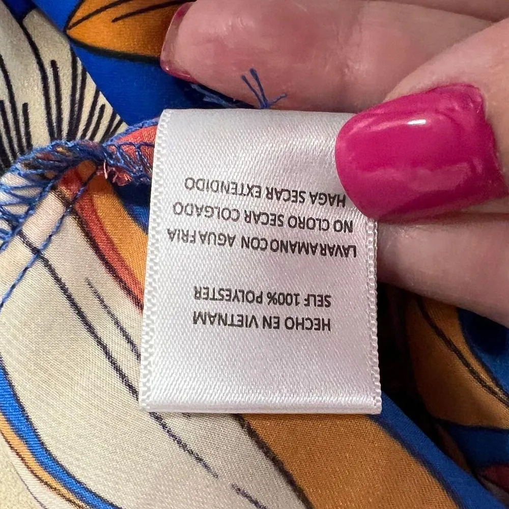 Easel Geometric Floral Maxi Dress Blue Tiered Pockets Small V Neck Boho NWT - Image 10