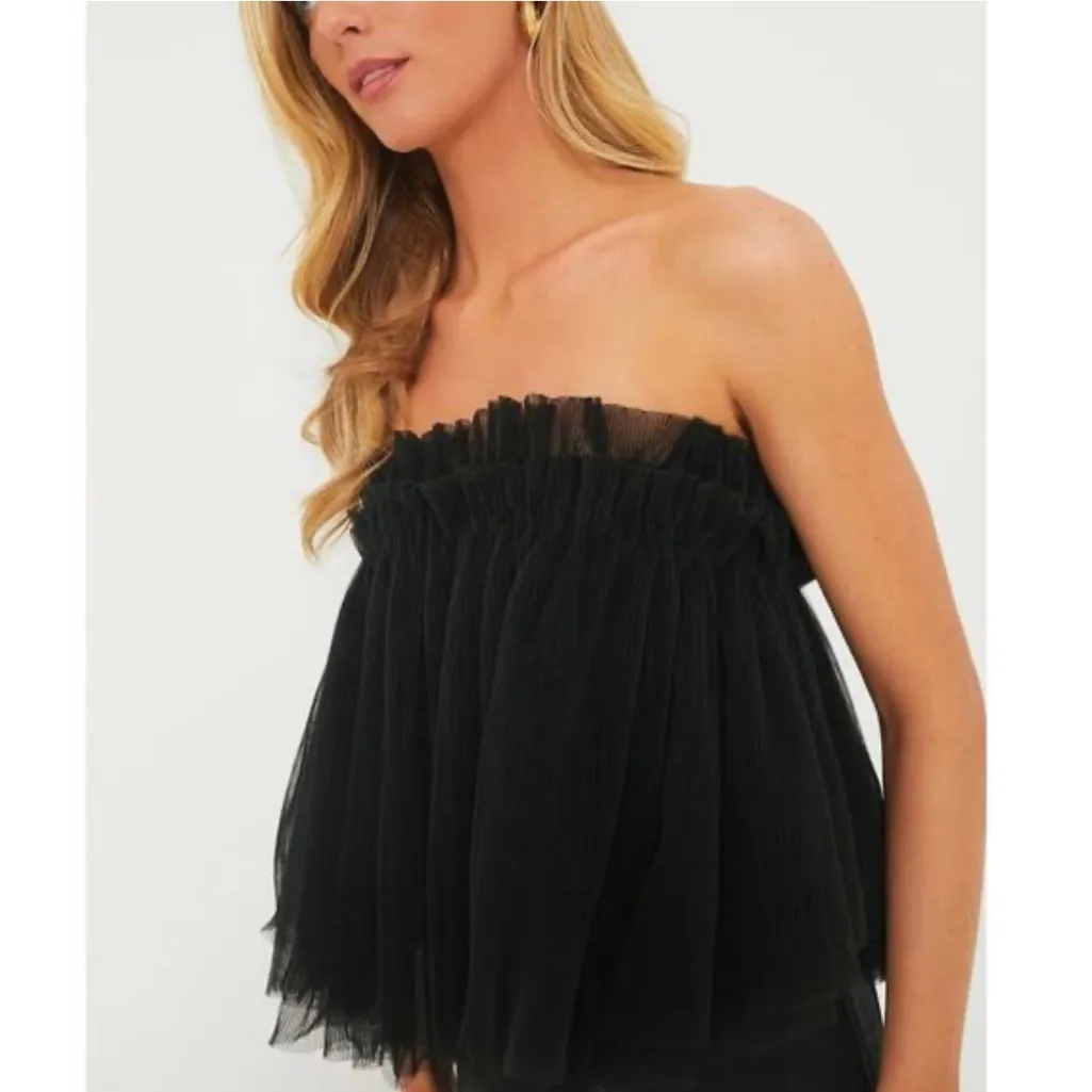 Hyacinth House NEW Black Willa Tulle Strapless Babydoll Blouse Top Size small - Image 4