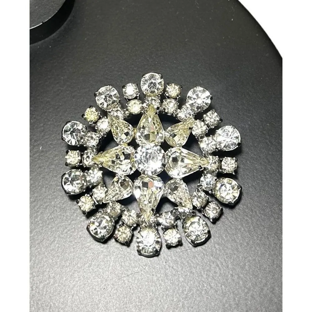 Vintage Kramer of New York Brooch Clear Rhinestone Small Pin Signed 2" - Image 2