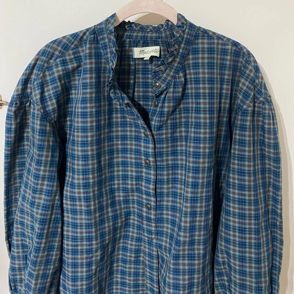Madewell Plaid Ruffleneck Popover Top Blouse button down size small - Image 6