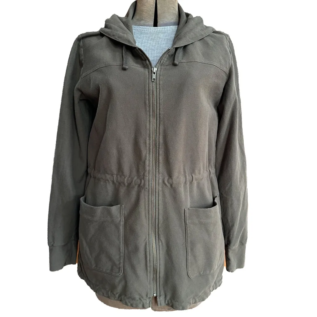 JAMES PERSE Hooded Parka Jacket Utility Coat Army Olive Green Zip Up Draw String - Image 3
