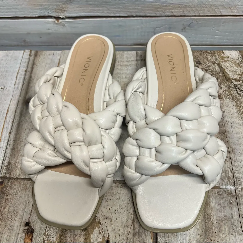 Vionic Kalina White Braided Sandal Square Toe Slide Arch Support Boho Y2K 7.5M - Image 4